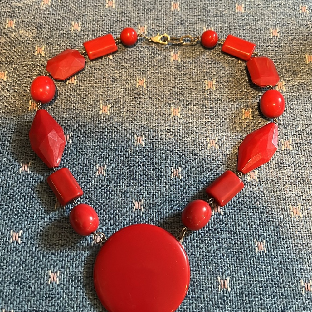 Chunky Red Beaded Choker Necklace Vintage